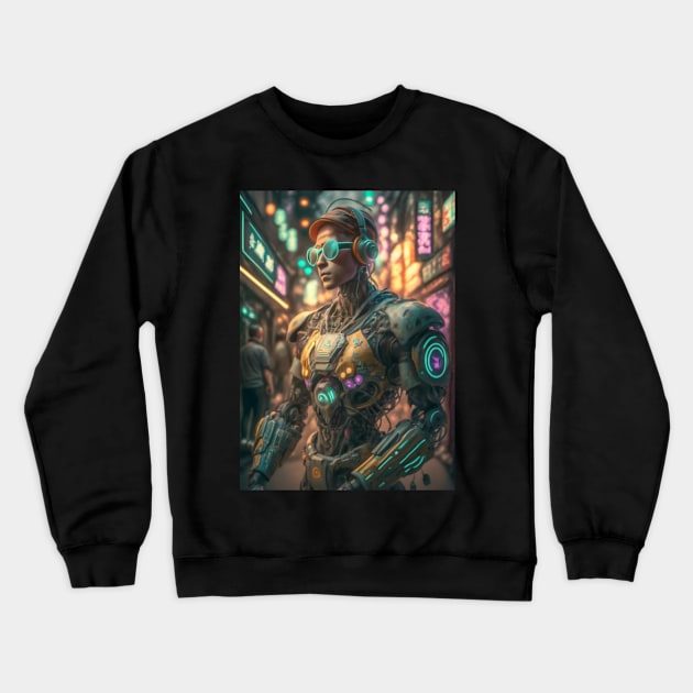 Sci-fi Robot Life Art Crewneck Sweatshirt by Abeer Ahmad